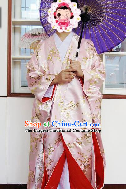 Japanese Traditional Court Pink Silk Furisode Kimono Asian Japan Costume Geisha Yukata Dress for Women