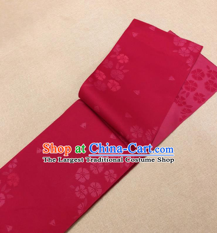 Japanese Traditional Sakura Pattern Purplish Red Brocade Yukata Waistband Asian Japan Handmade Kimono Belts for Women