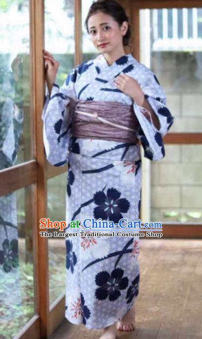 Japanese Traditional Printing Flowers Kimono Asian Japan Costume Geisha Yukata Dress for Women