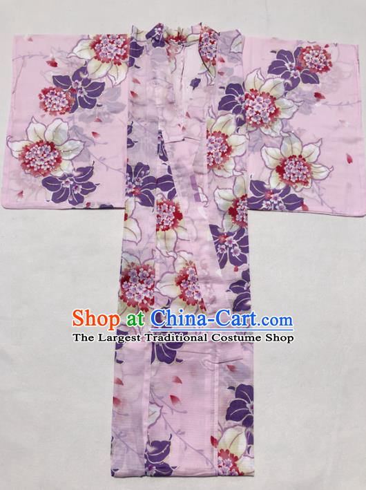 Traditional Japanese Classical Printing Pink Kimono Asian Japan Costume Geisha Yukata Dress for Women