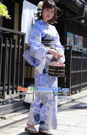 Traditional Japanese Classical Printing Hydrangea Kimono Asian Japan Costume Geisha Yukata Dress for Women