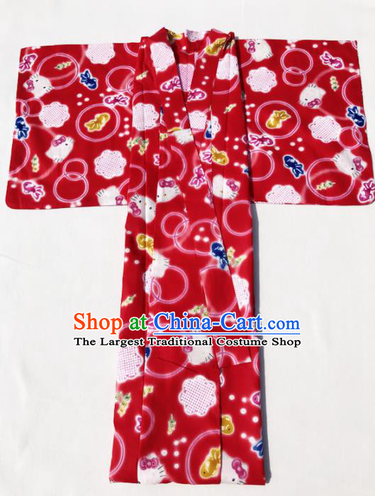 Traditional Japanese Classical Printing Red Kimono Asian Japan Costume Geisha Yukata Dress for Women