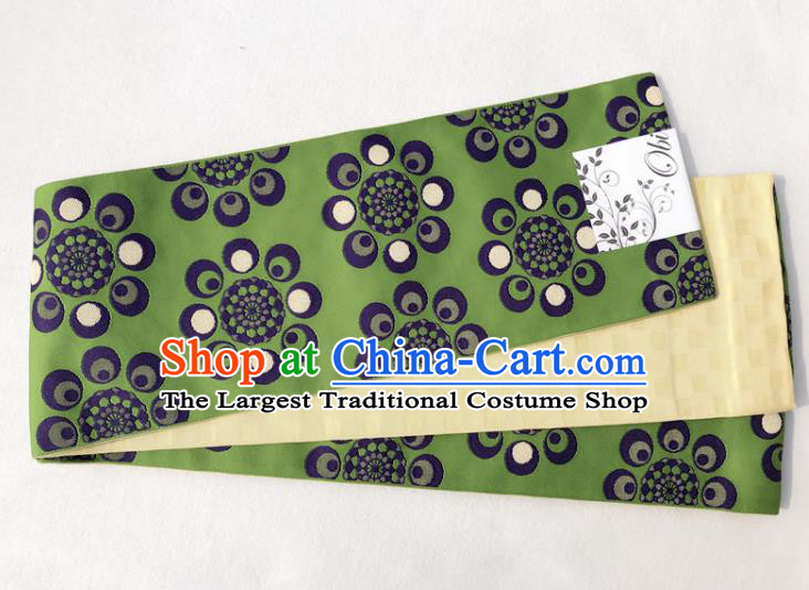 Japanese Traditional Double Side Green Yukata Waistband Asian Japan Handmade Kimono Belts for Women