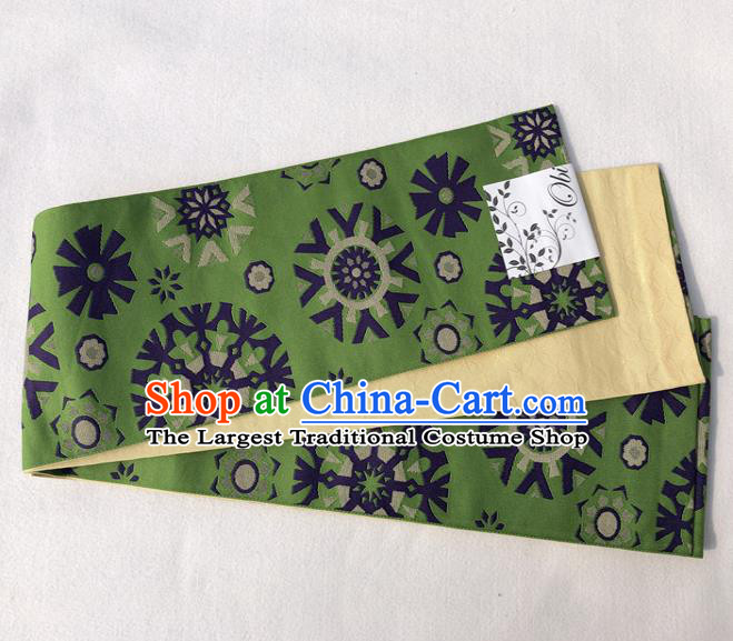 Japanese Traditional Double Side Olive Green Yukata Waistband Asian Japan Handmade Kimono Belts for Women