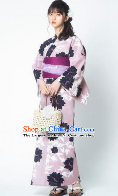 Traditional Japanese Classical Printing Pink Kimono Asian Japan Costume Geisha Yukata Dress for Women