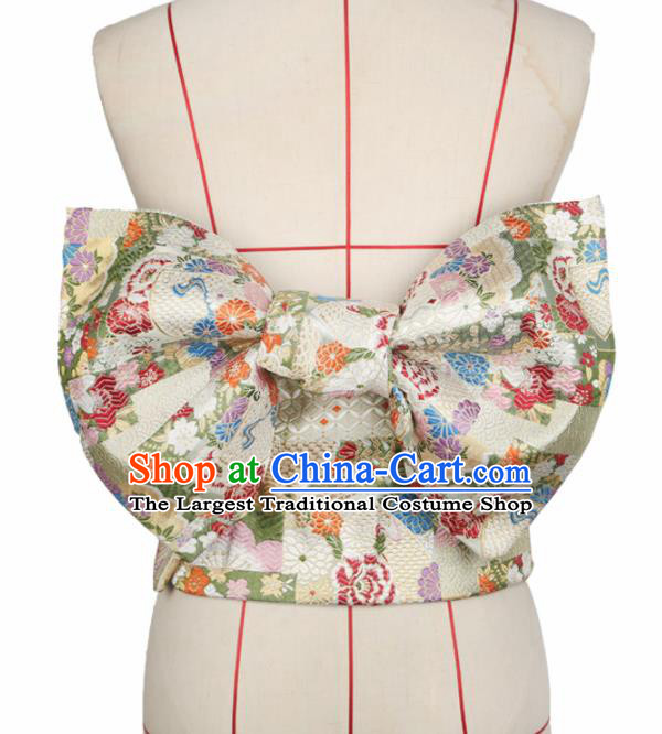 Japanese Traditional White Brocade Bowknot Yukata Waistband Asian Japan Handmade Kimono Belts for Women