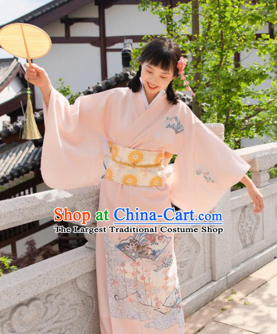 Traditional Japanese Classical Pink Kimono Asian Japan Costume Geisha Yukata Dress for Women