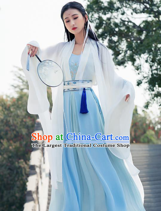 Ancient Chinese Peri Goddess Historical Costume Traditional Song Dynasty Nobility Lady Embroidered Hanfu Dress for Women