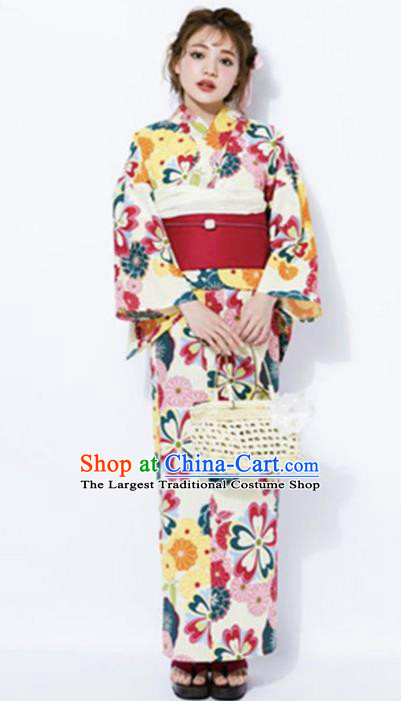 Japanese Classical Printing Flowers Kimono Asian Japan Traditional Costume Geisha Yukata Dress for Women