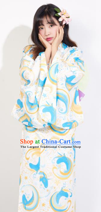 Japanese Classical Printing Unicorn Yukata Dress Asian Japan Traditional Costume Geisha Kimono for Women