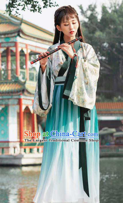 Ancient Chinese Jin Dynasty Princess Historical Costume Traditional Palace Dance Green Hanfu Dress for Women