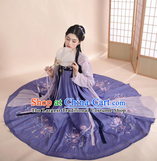 Ancient Chinese Tang Dynasty Princess Historical Costume Traditional Court Dance Embroidered Purple Hanfu Dress for Women