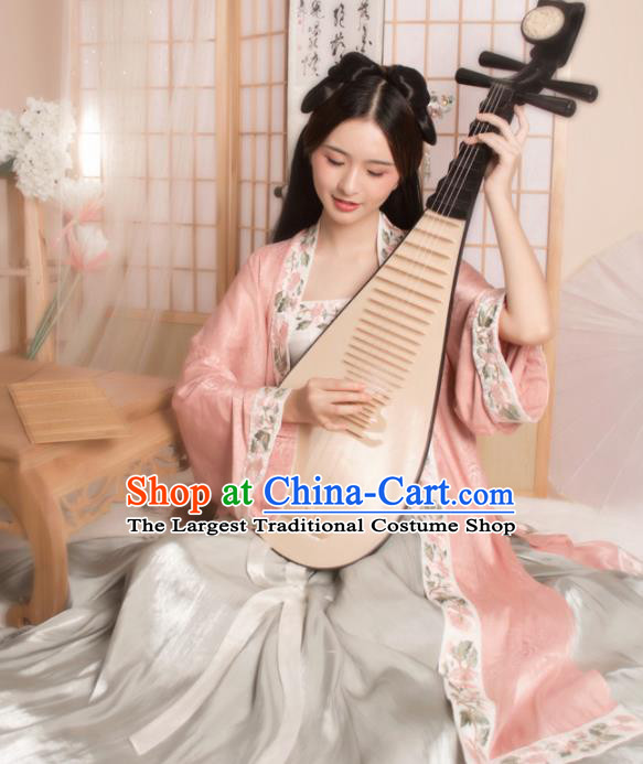 Ancient Chinese Song Dynasty Courtesan Historical Costume Traditional Nobility Lady Embroidered Pink Hanfu Dress for Women