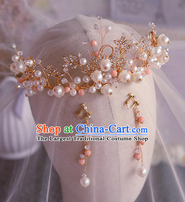 Handmade Wedding Hair Accessories Baroque Bride Beads Royal Crown for Women