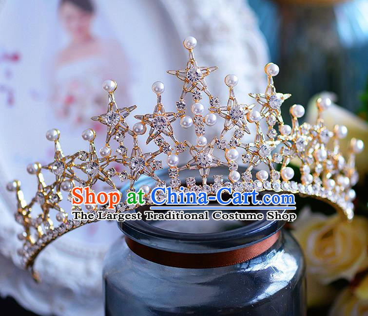 Handmade European Wedding Hair Accessories Baroque Queen Golden Royal Crown for Women