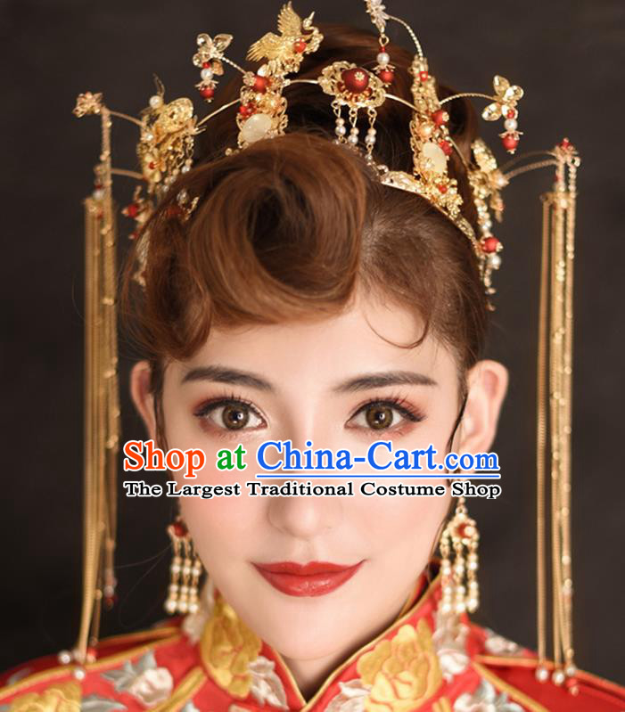 Traditional Chinese Ancient Tassel Phoenix Coronet Bride Hairpins Handmade Wedding Hair Accessories for Women