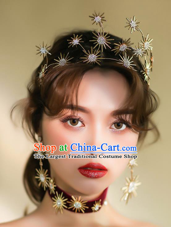 Handmade Baroque Queen Golden Royal Crown European Wedding Hair Accessories for Women