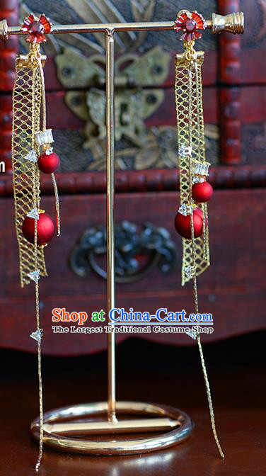 Traditional Chinese Ancient Palace Hanfu Golden Earrings Handmade Wedding Ear Accessories for Women