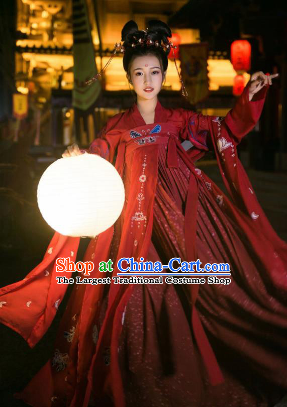 Ancient Chinese Tang Dynasty Imperial Consort Historical Costume Traditional Wedding Red Hanfu Dress for Women