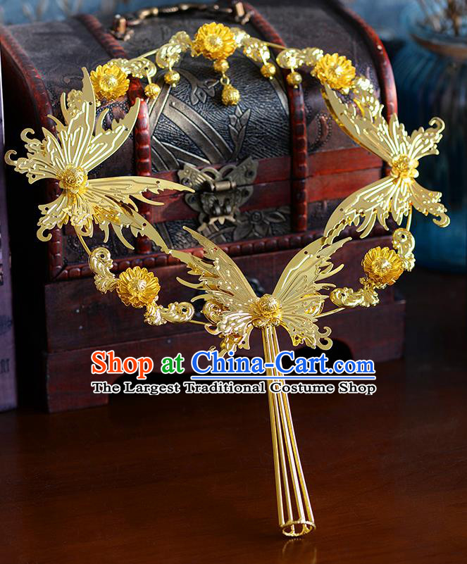 Traditional Chinese Ancient Palace Fans Handmade Wedding Accessories Golden Butterfly Fans for Women