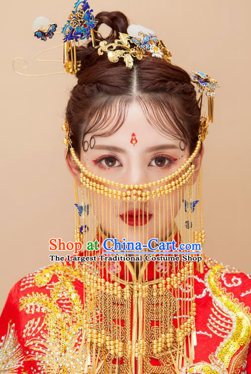 Traditional Chinese Ancient Hanfu Cloisonne Butterfly Hair Comb Bride Hairpins Handmade Wedding Hair Accessories for Women