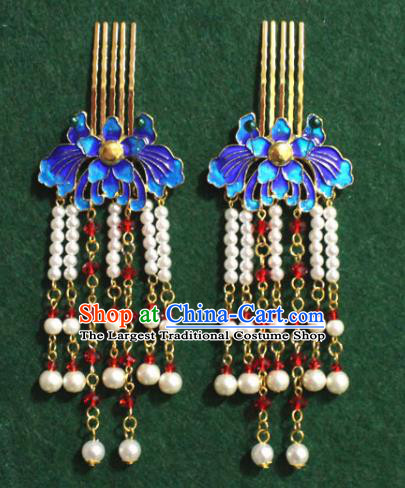 Traditional Chinese Ancient Palace Cloisonne Lotus Hair Clip Tassel Hairpins Handmade Wedding Hair Accessories for Women