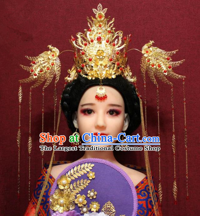 Traditional Chinese Ancient Queen Hanfu Luxury Phoenix Coronet Bride Hairpins Handmade Wedding Hair Accessories for Women