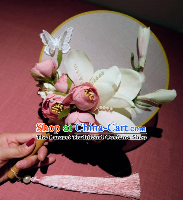 Traditional Chinese Ancient Princess Palace Fans Handmade Hanfu Wedding Flowers Fan for Women