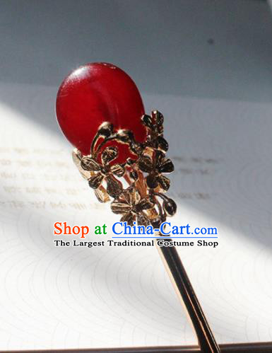 Traditional Chinese Ancient Hanfu Red Stone Hair Clip Princess Hairpins Handmade Hair Accessories for Women