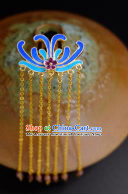 Traditional Chinese Ancient Princess Blueing Chrysanthemum Tassel Hair Clip Hairpins Handmade Hanfu Hair Accessories for Women