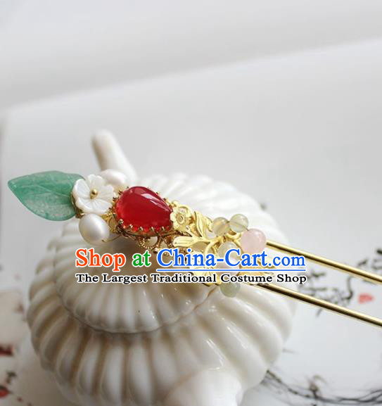 Traditional Chinese Ancient Hanfu Red Chalcedony Hair Clip Princess Hairpins Handmade Hair Accessories for Women