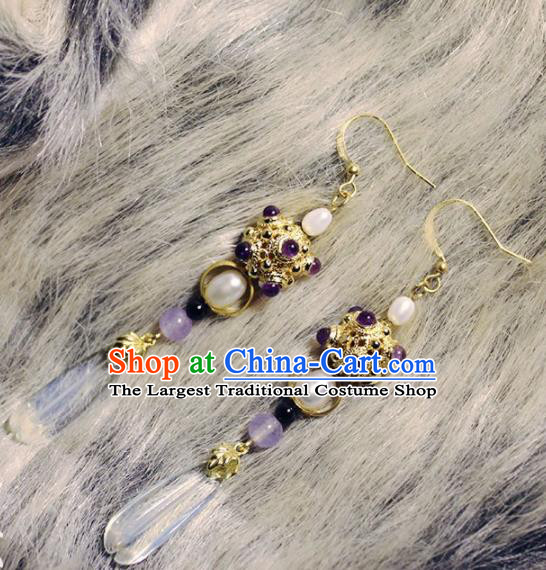 Handmade Chinese Ancient Princess Pearls Earrings Traditional Hanfu Jewelry Accessories for Women