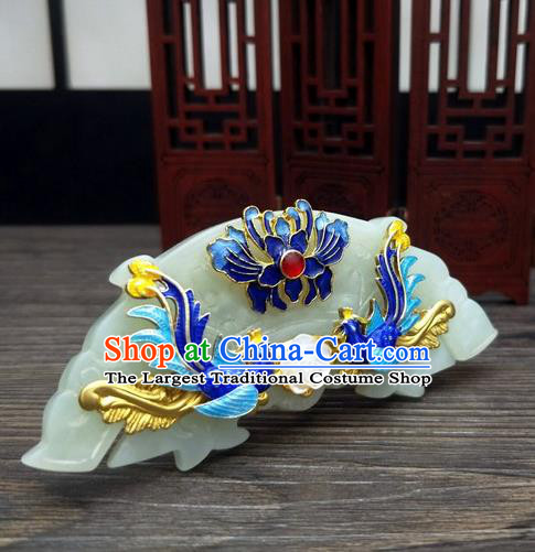 Traditional Chinese Ancient Queen Hanfu Jade Hair Comb Cloisonne Hairpins Handmade Wedding Hair Accessories for Women