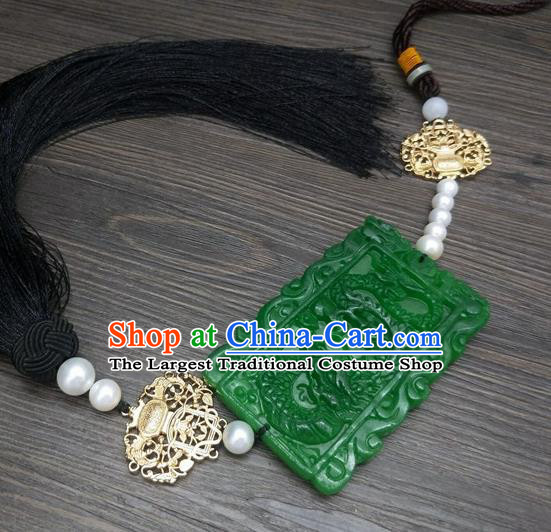 Traditional Chinese Ancient Prince Carving Dragon Jade Pendant Handmade Hanfu Waist Accessories for Men