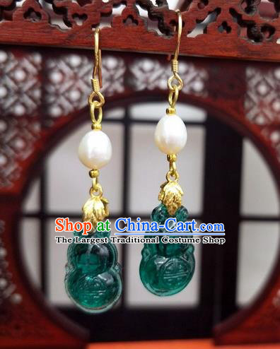 Traditional Chinese Ancient Hanfu Green Calabash Tassel Earrings Handmade Wedding Jewelry Accessories for Women