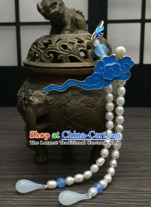 Traditional Chinese Ancient Cloisonne Cloud Brooch Handmade Hanfu Palace Breastpin Tassel Pendant for Women