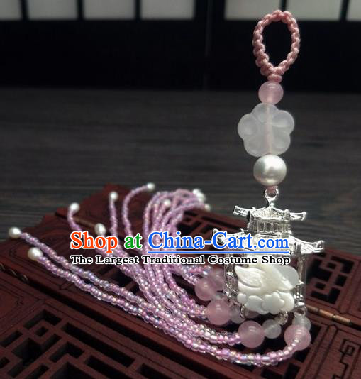 Traditional Chinese Ancient Wedding Rosewood Mandarin Duck Jade Brooch Handmade Hanfu Palace Breastpin Tassel Pendant for Women