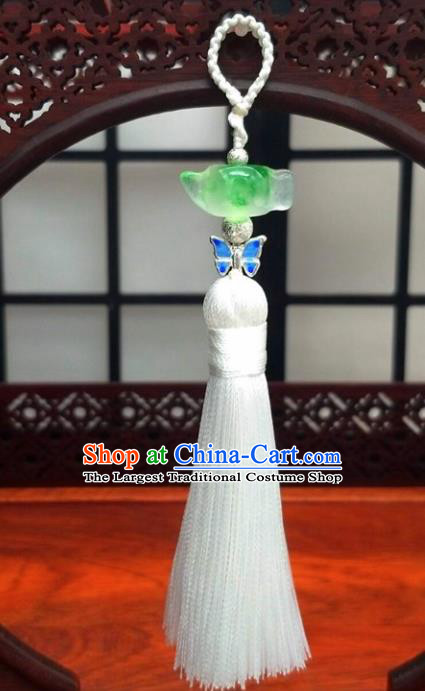 Traditional Chinese Ancient Palace Jade Teapot Brooch Handmade Hanfu Tassel Breastpin Pendant for Women