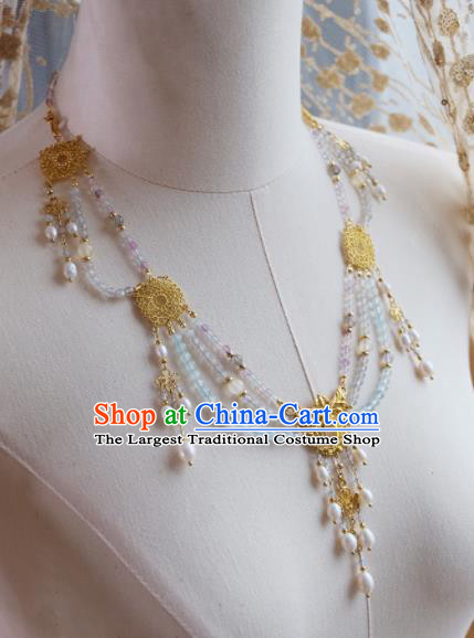 Traditional Chinese Ancient Hanfu Palace Pearls Tassel Necklace Handmade Wedding Jewelry Accessories for Women