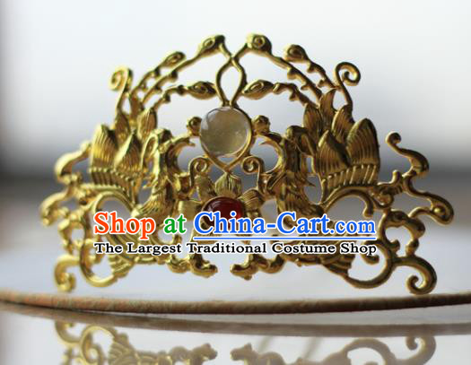 Traditional Chinese Ancient Queen Hanfu Phoenix Hair Crown Golden Hairpins Handmade Wedding Hair Accessories for Women
