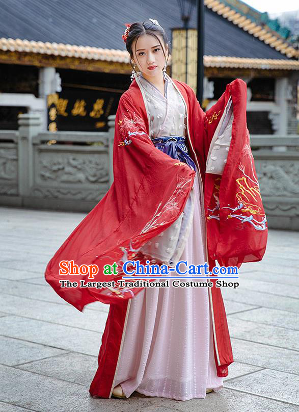 Chinese Jin Dynasty Imperial Consort Wedding Historical Costume Traditional Ancient Peri Embroidered Hanfu Dress for Women