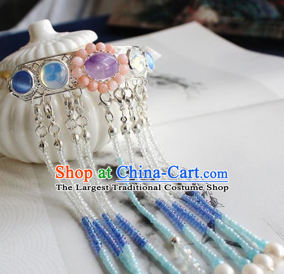 Chinese Ancient Hanfu Purple Chalcedony Tassel Hair Clip Princess Hairpins Traditional Handmade Hair Accessories for Women