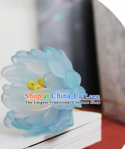 Chinese Ancient Hanfu Blue Chrysanthemum Hair Clip Princess Hairpins Traditional Handmade Hair Accessories for Women