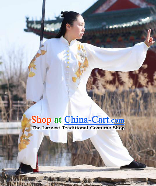 Traditional Chinese Martial Arts Embroidered Ginkgo Costume Professional Tai Chi Competition Kung Fu Uniform for Women