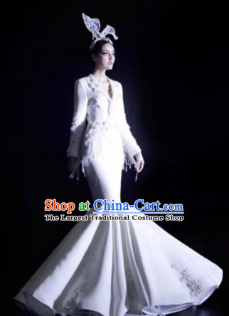 Handmade Modern Fancywork Cosplay White Full Dress Halloween Stage Show Fancy Ball Costume for Women