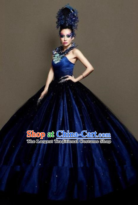 Handmade Modern Fancywork Cosplay Royalblue Full Dress Halloween Stage Show Fancy Ball Costume for Women