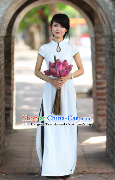 Vietnam Traditional National Costume White Ao Dai Dress Asian Vietnamese Cheongsam for Women