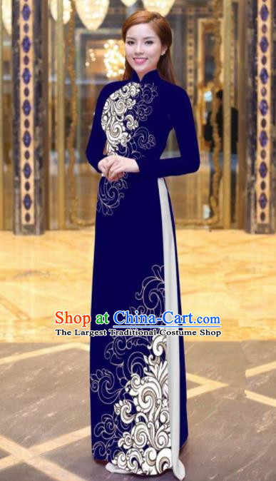 Vietnam Traditional Court Costume Printing Purple Ao Dai Dress Asian Vietnamese Cheongsam for Women