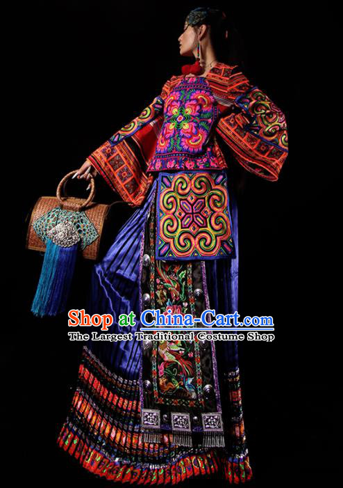 Chinese National Miao Nationality Embroidered Clothing Traditional Ethnic Costume for Women