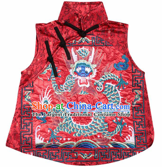 Chinese Traditional National Costume Red Brocade Vest Tang Suit Embroidered Waistcoat for Women